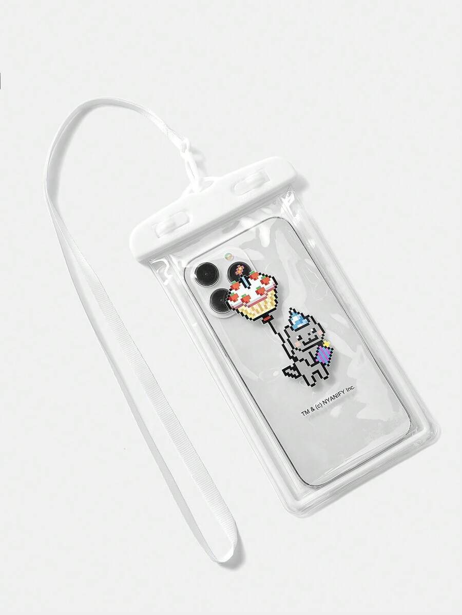 Nyan Cat X SHEIN Fashion Letter & Cat Print Transparent Waterproof Phone Pouch, Travel Accessory