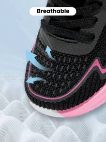 JNSQ 1 paar veelzijdige, casual, comfortabele, zachte, ademende veterschoenen voor alle wedstrijden, tweekleurige roze en zwarte sneakers voor meisjes, sportschoenen voor de start van het schooljaar