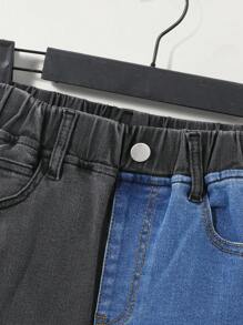 URBAN STREET COOL Tween Boys Casual STRETCH COTTON DENIM JACKET AND SLIM FIT JEANS Two Pieces SET, Contrast Detail, Ripped And Mess Up Detail , Button Front Closure On Jacket,Elastic Waistband Jeans. - Multicolor - View 5