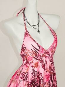 SHEIN ICON Camisola sin espalda con estampado floral retro para mujer, blusa bohemia y de estilo Y2K con escote en V para playa y uso casual, primavera/verano