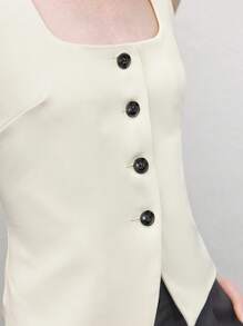 BizChic 2025 Gilet pour femmes à col blanc, simple boutonnage, taille cintrée, romantique, élégant, polyvalent, décontracté chic, tenue de bureau, tenue d'enseignante, tenue d'invité de mariage