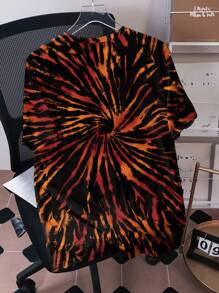 Black Jack X SHEIN Men Tie Dye Orange & Black Cartoon & Letter Graphic Round Neck Short Sleeve Summer T-Shirt
