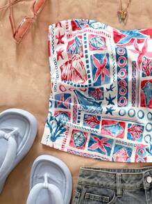 Soleia Débardeur tricoté coloré à imprimé vacances, coupé court, peut être porté à l'intérieur ou à l'extérieur, convient pour le printemps et l'automne - Bleu azur - Voir 6