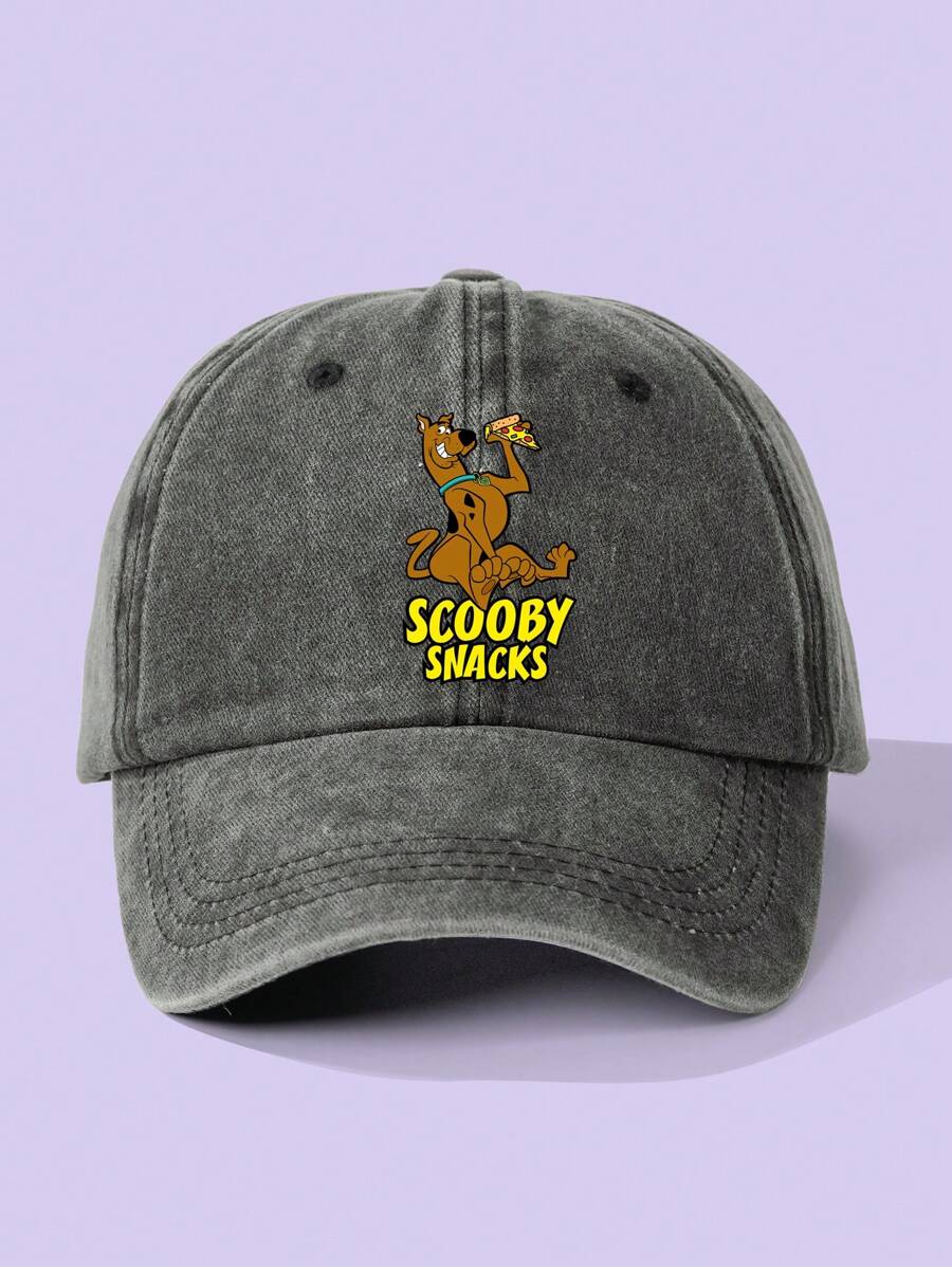 SCOOBY-DOO X SHEIN Cartoon & Letter Graphic Fashionable Washed Baseball Cap - Black - View 1