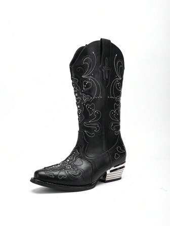 Grunge Punk Bottes mi-mollet de style occidental pour femmes avec motif en forme de cœur, pour le port quotidien