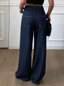 Livesso Jeans larghi casual e sciolti effetto lavato per donne per l'estate - Blu - Visualizzare 2