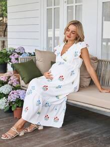 SHEIN Rochie De Maternitate Casual Floral Print All Over Pentru Vacanta