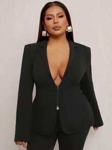 SHEIN SXY 大码时尚性感前拉链西装外套