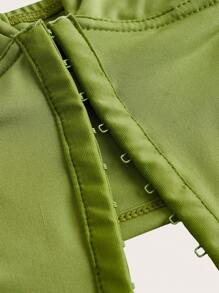 SHEIN ICON Hook And Eye Mesh Insert Crop Cami Black Corset Top - Green - View 3