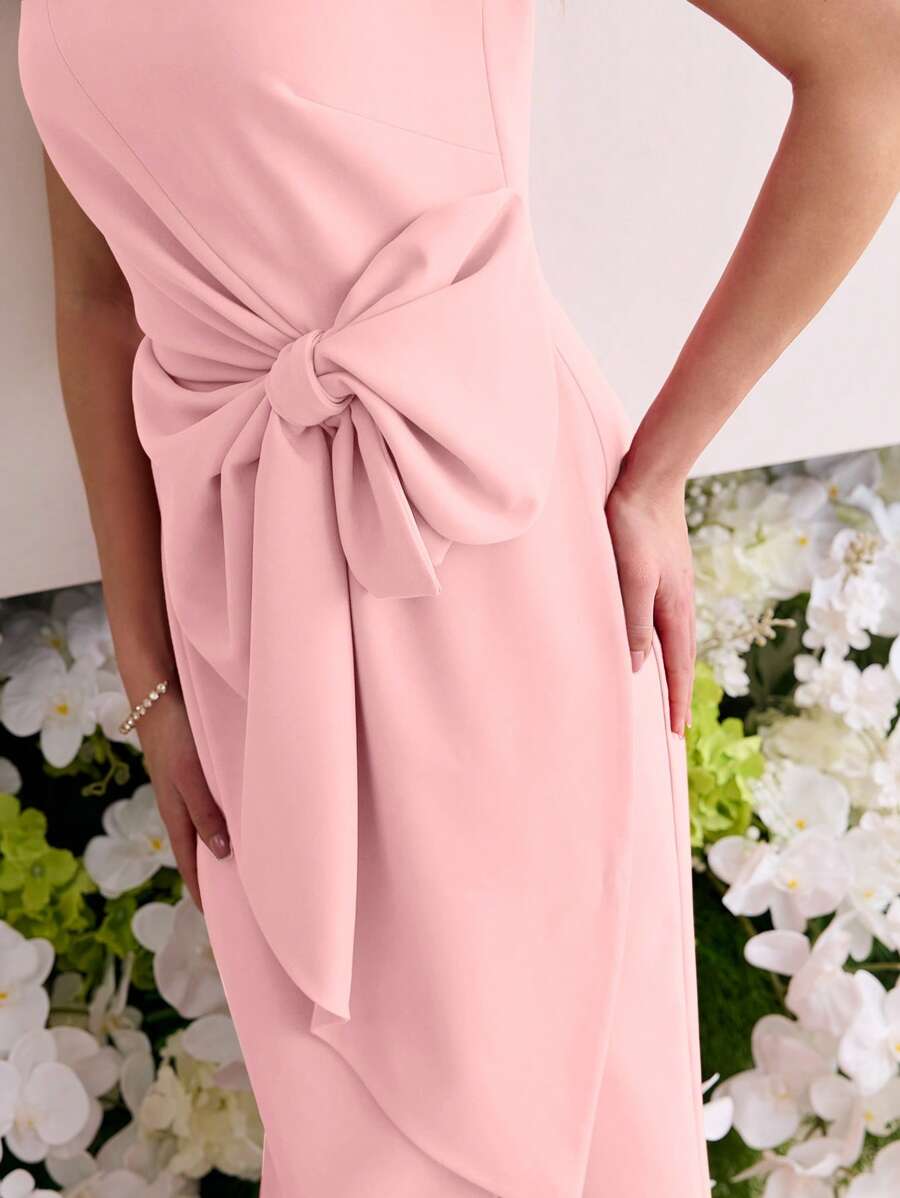 MOTF Soiréza BOW DETAIL SPLIT DRESS DRESSES FOR WEDDING EVENT - Pink - View 2