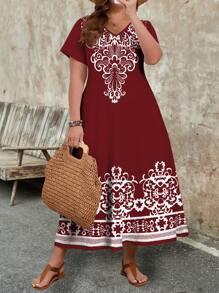 EMERY ROSE 大码女式休闲V领短袖纹理连衣裙，适合夏季 - 彩色 - 查看 5