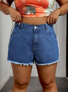 Slaydiva Plus Size Distressed Denim Shorts, Fashion Suitable For Summer - Medium Wash - View 6