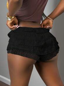 Slaydiva 2025 Nuova Primavera/Estate Donne Balletcore Dolce Fiocco Kawaii Rete Contrasto Pizzo Volant Orlo Mini Pantaloncini Spiaggia Vacanza, Uscite Quotidiane, Tempo Libero di Strada, Pasqua, Festival Musicali, Vacanze in Spiaggia Soleggiata, Bianco-Z