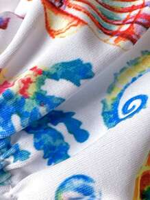 Swim Mod 女士随机花卉印花细肩带贝壳装饰性感比基尼套装，夏季 - 彩色 - 查看 7