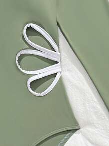 SHEIN Teen Girl Floral Hollow Raglan Sleeve One-Piece Swimsuit, Teen Swimsuits One Piece Long Sleeve - Green - View 6