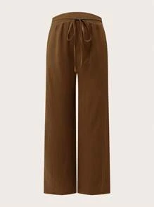 Modmama Maternity Solid Color Drawstring Waist Wide Leg Loose Casual Pants - Coffee Brown - View 4