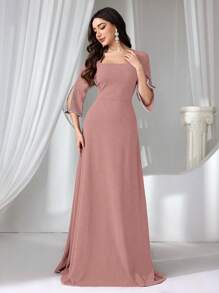 Coutiva Women's Beaded Bodycon Knit Formal Evening Gown, Party Dress, For Wedding Guest - Pink - View 5