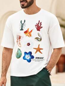 Manfinity VCAY Men's Ocean Creature Print Casual Short Sleeve T-Shirt