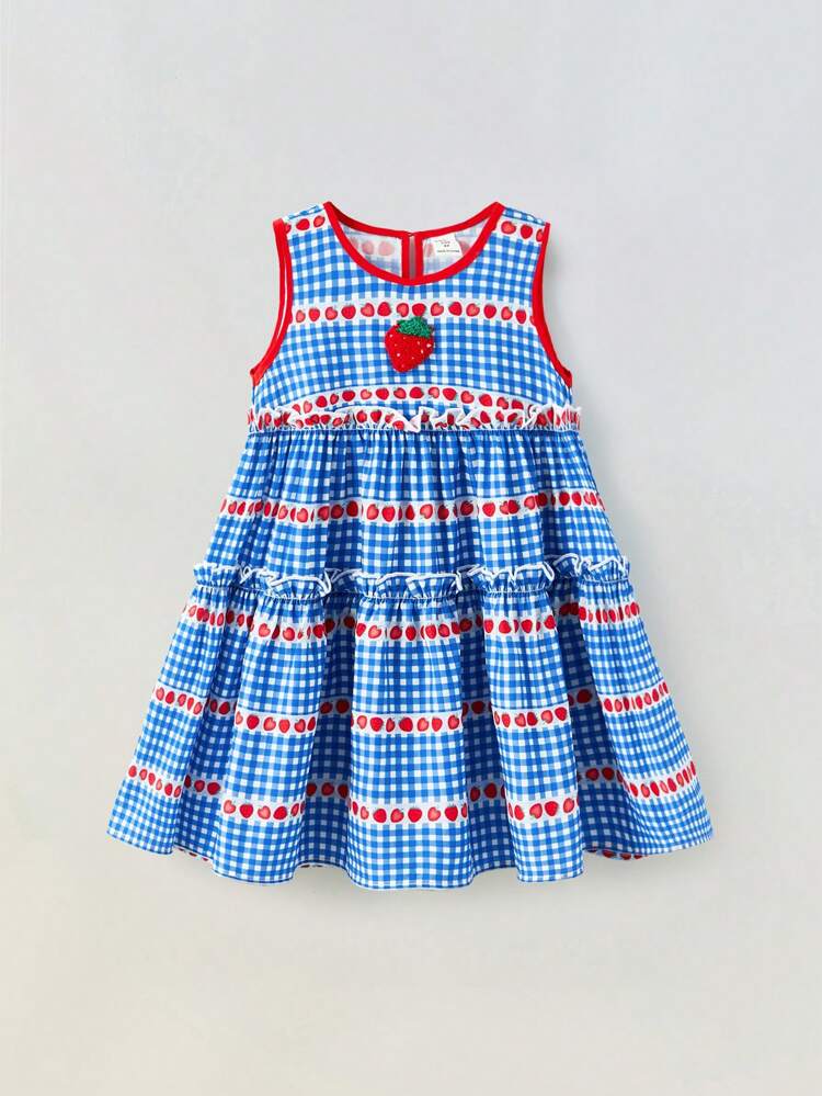 Young Girl Oversized Casual Plaid Pattern Contrast Color Dress