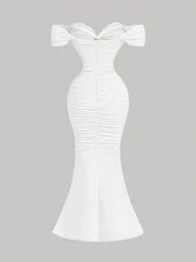 SHEIN MOD White Off Shoulder Romantic Vintage Style Palace Dress For Women