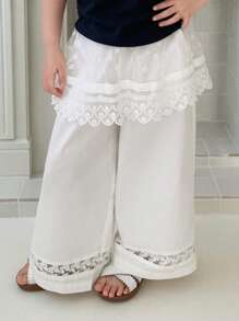 DAZY Young Girl Summer Casual 2 In 1 Lace Ruffle Hem Loose Harem Pants - White - View 3