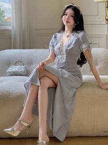DAZY Elegant French Style Summer Midi Dress For Women,Ruffle - Blue - View 6