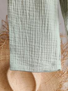 SHEIN Vintaside Kids 女宝宝简约双层雪纺无袖蝴蝶结上衣和长裤套装，春夏 - 綠色 - 查看 4