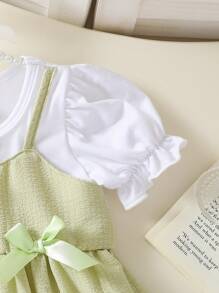 Baby Mädchen Sommer 2025 lässig, modisch, süß, frisch Prinzessin Kleid, 2 in 1