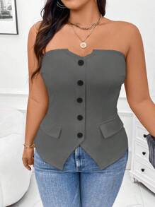 Calvaya Plus Size Casual Solid Color Camisole Vest, Fashionable For Summer - Grey - View 6