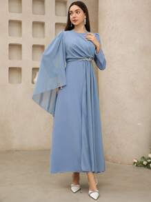 Graceveil Abito elegante da donna a maniche lunghe con scollo tondo, con inserti in rete, colore unito, modesto