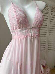 PetitDoll 2pcs Women Sexy Lace Splicing Nightgown Set - Pink - View 7