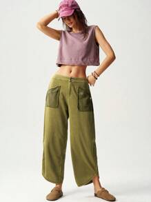 Bohemela Plus Size Casual Solid Color Knitted Loose Harem Wash Pants,Vintage