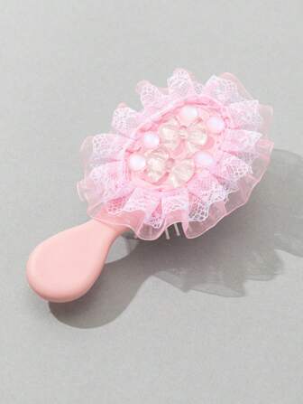 Kawaii Peine recogedor de pelo con decoración de lazo de color crema con borde de encaje