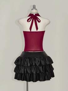 SHEIN ICON 加大码女式纯色 Y2K 节日性感外出网眼露背镂空心形水钻装饰背心