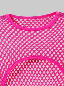 Tween Girls Denim Effect Pants, Floral Print Tank Top & Contrast Mesh Blouse 3-Piece Set - Hot Pink - View 8