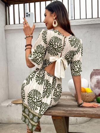 SHEIN Frenchy Damen Kontrastfarben Rückenausschnitt Schleife Dekor Kurzes Kleid