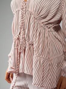 MISSGUIDED Conjunto de 2 piezas con blusa de mangas abullonadas y cuello en V con cintura fruncida, y pantalones anchos para usar como ropa de resort o de estar en casa en primavera y verano - Multicolor - Ver 4