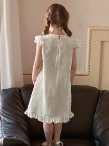 DAZY Girls (Small) Round Neck Lace Textured Short Sleeve Elegant Summer Dress