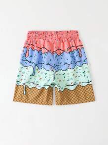 Tween Boy Printed Board Shorts And Swim Trunks Summer Holiday - Multicolor - View 2