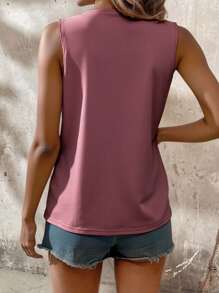 Women's Printed Small V-Neck Sleeveless Tank Top, Fashionable For Summer - Dusty Pink - View 2