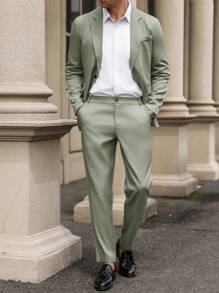 Manfinity Mode Conjunto de traje de color liso y de estilo simple para hombre, adecuado para el verano