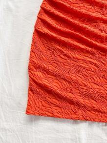 Soleia Damen Resort Blau Doppelseitiges Rosen Blumen Romantik Muster Ein-Schulter, rechtsseitig gerüschtes figurbetontes Mini-Kleid, modischer Herbst/Winter Unterrock - Gebrannte Orange - Übersicht 6