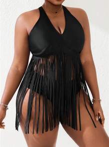 Große Größen Bunter Leopard Muster Troddel Design Tankini Bikini Oberteil für Damen