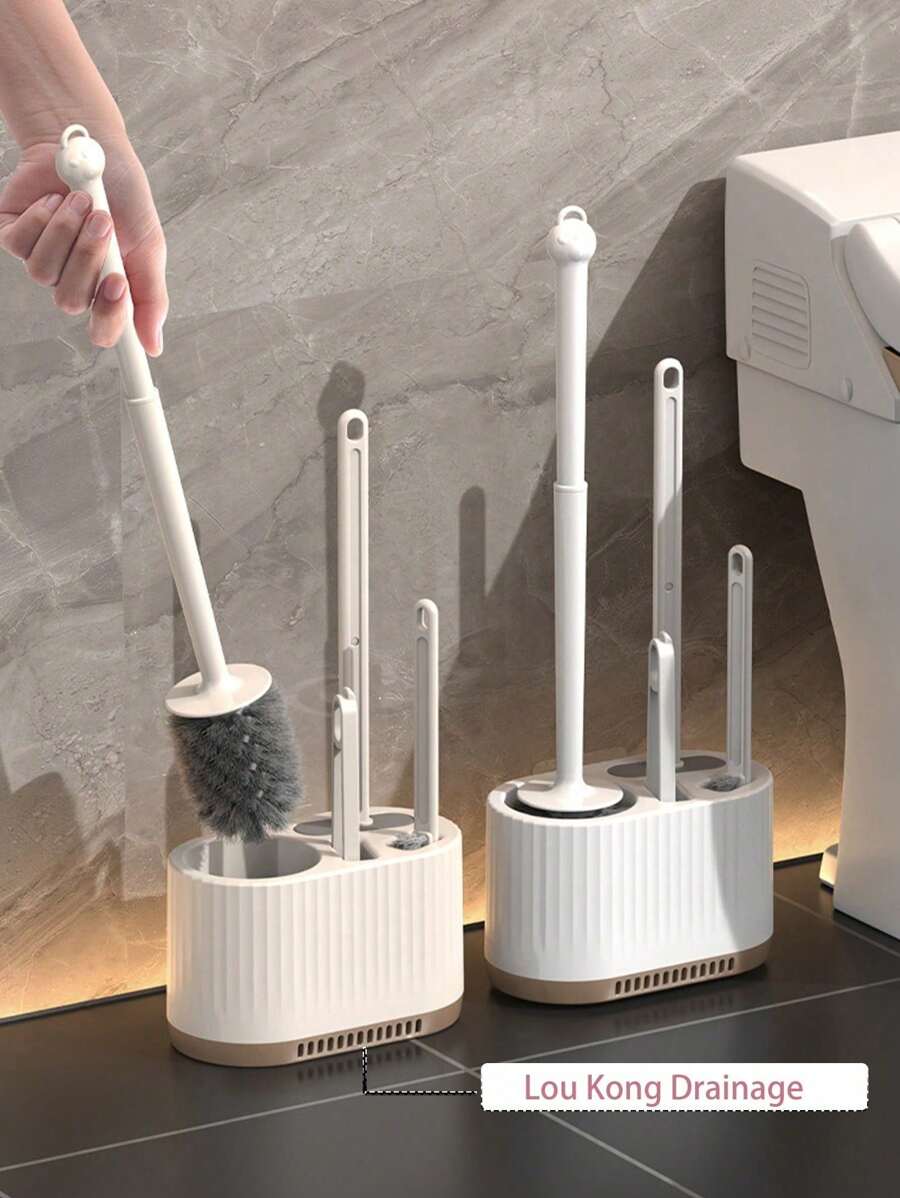 SHEIN 4pcs Toilet Brush Set, Wall-Mounted Bathroom Cleaning Brush With No Dead Ends, Four-In-One Light Luxury Toilet Cleaning Brush Holder, Bathroom Cleaning Tool, Bath Accessories Bathroom Decor Summer