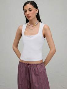 COUREZ Lace Square Neck Tank Top /Summer Outfits For Women /Summer Tops Going Out Tops Casual /Y2K Vacation Holiday Cotton Cotton Vintage