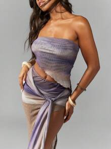 MISSGUIDED Tie Dye Bandeau Crop Top Summer Beach Watercolor Pattern Strapless Design Ruched Party Club Festival Concert Y2K Aesthetic Boho Chic - Multicolor - View 5