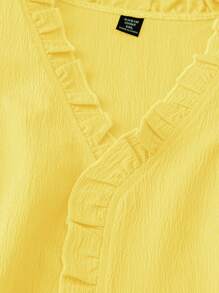 Linhara Plus Size Women Sleeveless Dress With V-Neck, Ruffle Trim On Sleeve Cuff And Neckline, Casual And Comfortable For Daily Commute - Yellow - View 5