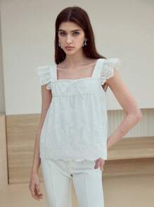 MOTF STUDIO EYELET EMBROIDERY RUFFLE BLOUSE - White - View 5