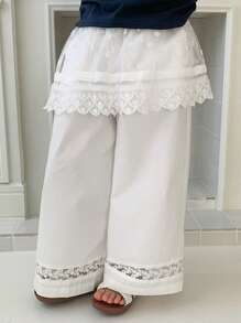 DAZY Young Girl Summer Casual 2 In 1 Lace Ruffle Hem Loose Harem Pants - White - View 4