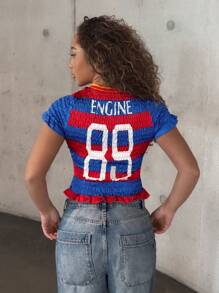 StreetHx Camiseta de manga corta con ajuste ceñido y estampa de color en contraste, para mujer, primavera/verano